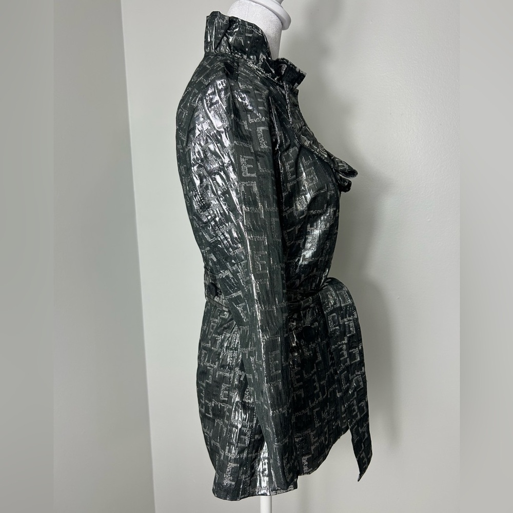 Ruby Rd. Metallic Silver-Black Patterned Jacket |… - image 3